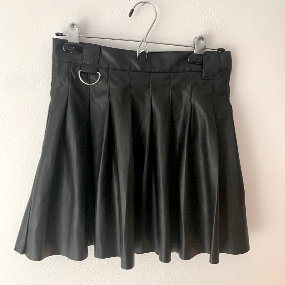 Bershka Black Faux Leather Short Skirt Pleated Goth Alt Cute Alternative Style